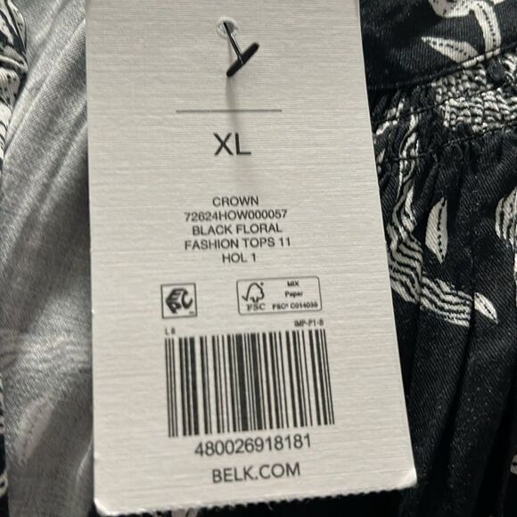 crown & ivy Black Floral Bling Front Buttons V Neck Loose Fit NWT XL - Picture 8 of 10